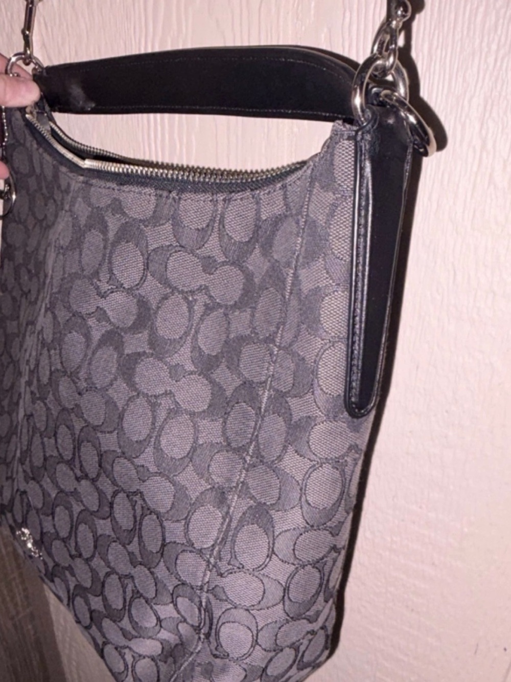 Coach Black Signature Jacquard Hobo Shoulder Bag - Picture 4 of 6